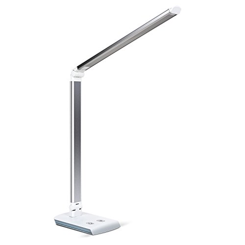 DECKEY 11W LED Schreibtischlampe Tischlampe dimmbare Tischlampe drehbare Bürolampe Leselampe Buchlampe Arbeitslampe 60LEDs (Silber)