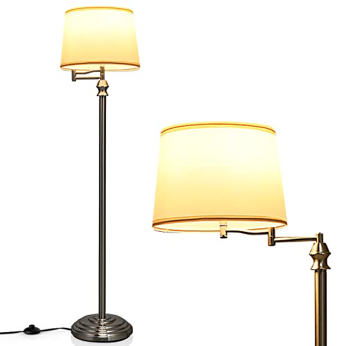 RELAX4LIFE Stehlampe, Moderne Stehleuchte mit verstellbarem Metall-Schwenkarm, Standlampe mit PVC-Schirm, Standleuchte mit E27 Fassung für Lampe bis 60W, 180 cm Kabel mit Fußschalter, für Büro Heim