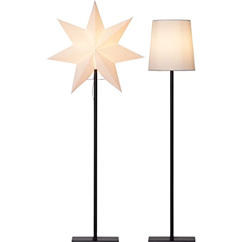 Stehlampe mit Wechselschirm Frozen von Star Trading, 3D Papierstern Weihnachten oder runder Lampenschirm in Weiß, Dekostern Stehleuchte mit Kabelschalter, E14, Höhe: 85 cm