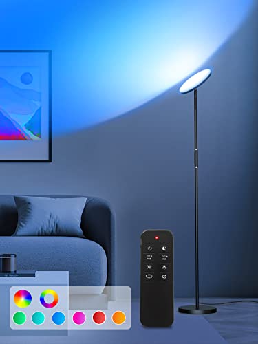 LED Deckenfluter RGB, 36W/3000LM Mehrfarbige Moderne Torchiere Stehlampe, Helle Stehlampe mit 4 Farbtemperaturen, Stufenlos Dimmbare Stehlampe mit Touch-Fernbedienung für Wohnzimmer Schlafzimmer Büro