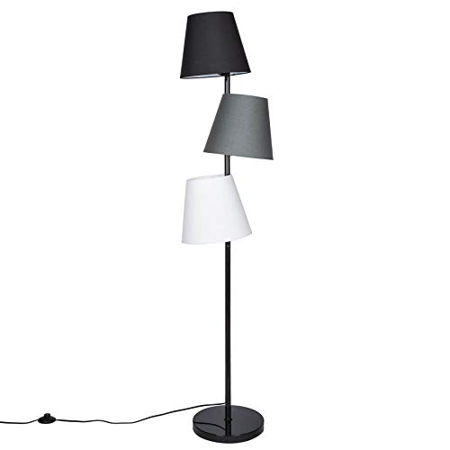 3-flammige Retro Design Stehlampe LEVELS 163cm schwarz grau Leinen 3 Schirme Stehleuchte Wohnzimmerlampe