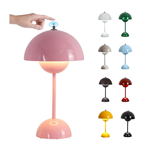 O·Lankeji LED Flowerpot Tischlampe Kabellos mit Akku, Touch Dimmbar Flowerpot Lamp Pilz Lampe ?mit 3 Helligkeitsmodi, Dekorative Retro Schreibtischlampe für Schlafzimmer, Büro, Wohnzimmer