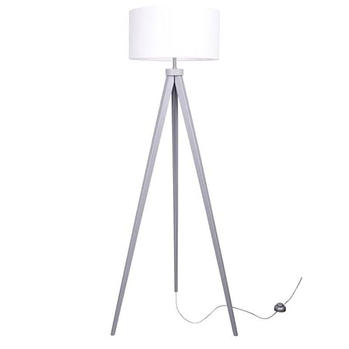 Light-Home Lampenschirm Stehlampe Modern - Standleuchte für Wohnzimmer Schlafzimmer Büro - Dreibeinige Industrial Lampe aus Holz - Grau und Weiß