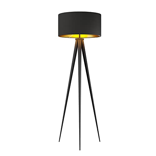 Lindby Stehlampe Dreibein schwarz gold mit Fußschalter, Stehleuchte Deko Wohnzimmer, Wohnzimmerlampe 1x E27 max. 60W, ohne Leuchtmittel, Deckenfluter