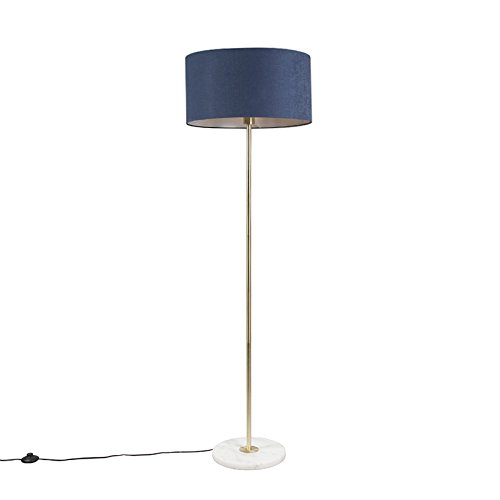 Qazqa - Modern Messing Stehlampe mit blauem Schirm 50 cm - Kaso I Wohnzimmer I Schlafzimmer - Stahl Rund - LED geeignet E27