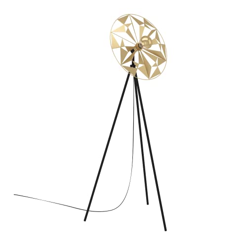 EGLO Stativ Stehlampe Castanuelo, Dreibein Standleuchte im Retro-Design, Lampe Wohnzimmer aus Metall in Gold und Schwarz, Stehleuchte mit E27 Fassung