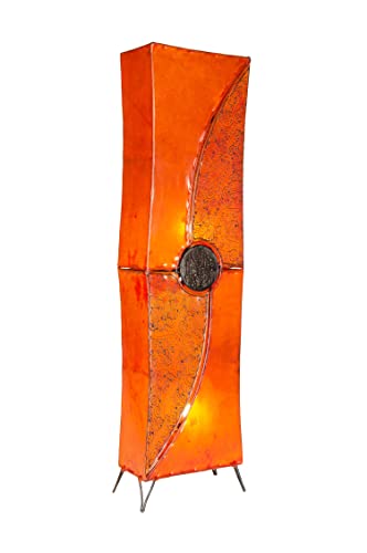 Orientalische Stehlampe Mulan Orange 100cm Lederlampe Hennalampe Lampe | Marokkanische Große Stehlampen aus Metall, Lampenschirm aus Leder | Orientalische Dekoration aus Marokko, Farbe Orange