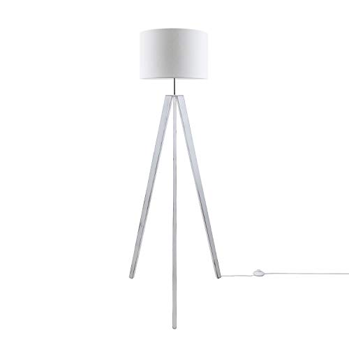 Paco Home Stehleuchte Wohnzimmer Tischleuchte Vintage Fuß LED Lampe Skandinavischer Stil E27, Lampenfuß: Stehleuchte Weiß, Lampenschirm: Weiß (Ø45.5 cm)