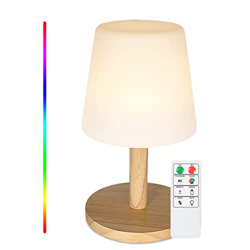 Led Akku Outdoor Tischlampe,LED Modern Creative led tischleuchte kabellos mit dimmbaren 7 Farben,USB Aufladbar Kordellampe Farbwechsel Nachtlicht für Schlafzimmer,Gästezimmer oder Büro (wooden)