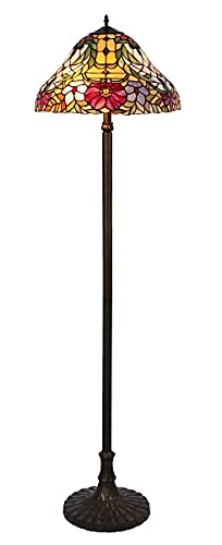 Tiffany-Stil Stehleuchte in Bronzefarbig 2x E27 bis 60 Watt 230V Stehlampe aus Metall & Tiffany Glas Schlafzimmer Wohnzimmer Lampen Leuchte Beleuchtung innen