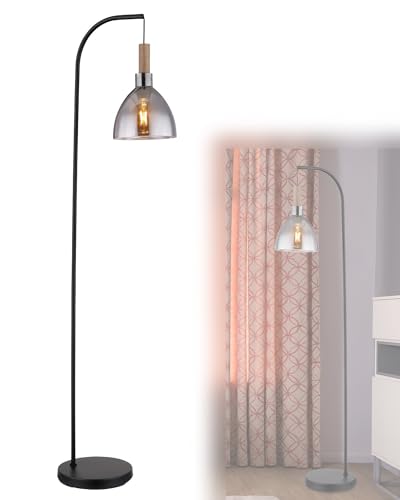bmf-versand® Stehlampe Wohnzimmer modern - Stehleuchte Schwarz Rauchglas Holz - Standleuchte Glas Rauchfarben Industrial - Höhe 150 cm