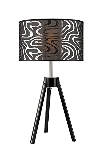 Licht-Erlebnisse Dreibein Tischleuchte CARESA Stoff Schirm Braun Schwarz 62cm hoch modernes Design Nachttischlampe