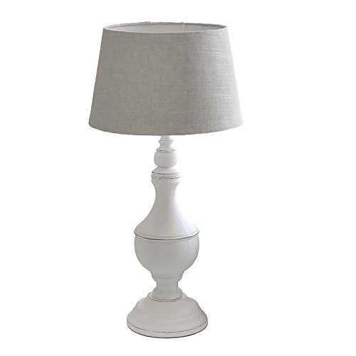 Grafelstein Tischleuchte MARLA, Stehlampe Shabby Chic Landhausstil, Deko Lampe Holz, mit Stoffschirm, E14, kabelgebunden, weiß