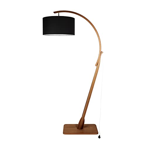Holtaz Bogenlampe LEA Stehlampe Stehleuchte aus Holz und Stoffschirm mit E27 Fassung Schirm - Standlampe für Büro Wohnzimmer Schlafzimmer Hotel – 205 cm hoch