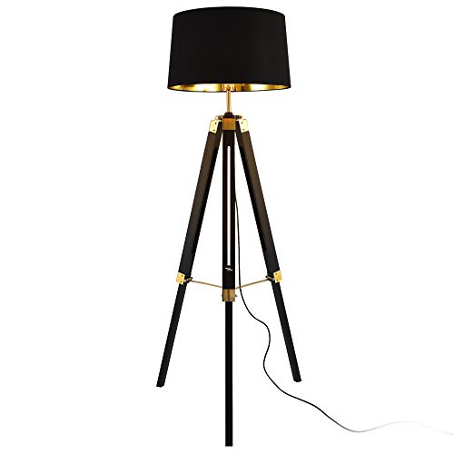 lux.pro Stehleuchte Karlsbad Stehlampe 1xE27 145cm Tripod-Standleuchte mit Stoffschirm Schwarz Messingfarben