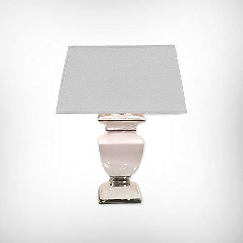 DRULINE Tischlampe Tischleuchte Keramiklampe 35 cm - Fuß: Weiß - Schirm: Weiß