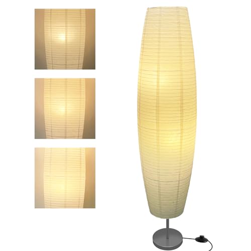 LALISU Stehlampe Papier Lampe Moderne Stehlampen mit Lampenschirm, Stehlampe für für Wohnzimmer Mit Fußschalter, Schlafzimmer und Arbeitszimmer (White-01)