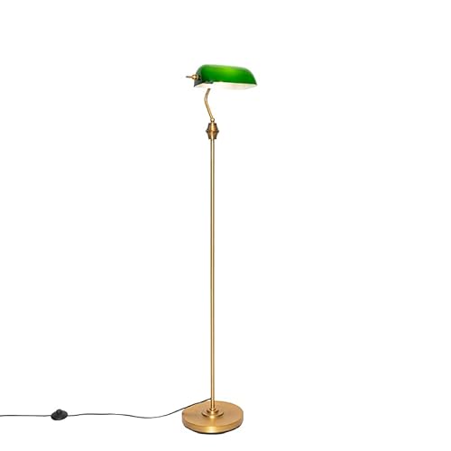 Qazqa - Klassisch I Antik Klassische Notar-Stehlampe Bronze mit grünem Glas - Banker I Wohnzimmer I Schlafzimmer I Bankerleuchte - Stahl Länglich - LED geeignet E27