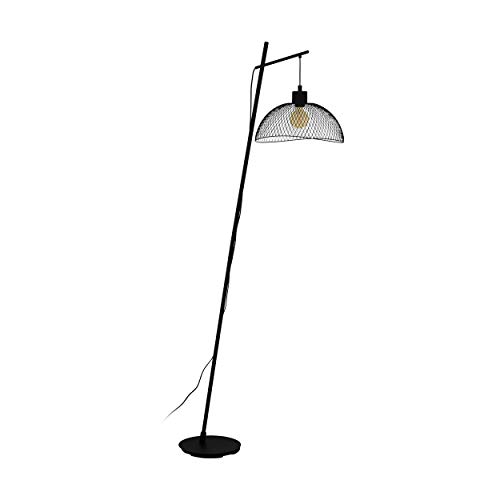 EGLO Stehlampe Pompeya, 1 flammige Stehleuchte Vintage, Industrial, Retro, Standleuchte aus Stahl, Wohnzimmerlampe in Schwarz, Lampe mit Tritt-Schalter, E27 Fassung