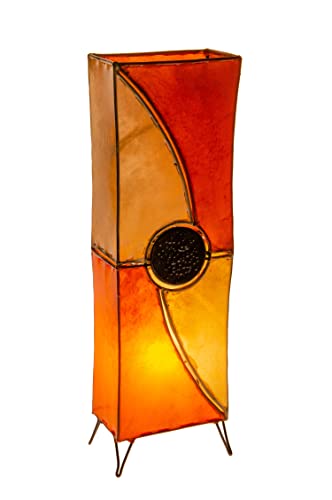 Asiatische Stehlampe Mulan 70cm Stehleuchte Deko Lampe | Orientalische Große Stehlampen aus Metall, Lampenschirm aus Leder | Orientalische Dekoration aus Marokko, Farbe Beige Orange