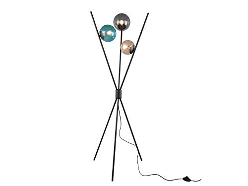 TRIO Beleuchtung Ausgefallene LED Dreibein Stehleuchte mit DREI bunten Glaskugeln & Fußschalter, Metall schwarz matt