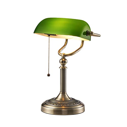 Newrays Green Glass Bankers Schreibtischlampe mit Zugketten Schalter Steckvorrichtung