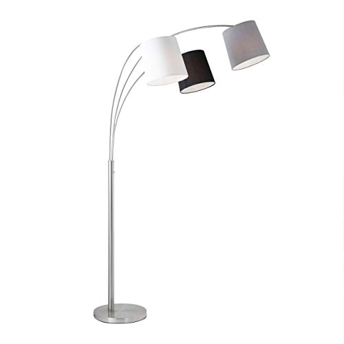 SellTec Retro-Stehlampe Textilschirm Stoffschirm weiß grau schwarz, Stehleuchte 3x E27, ohne Leuchtmittel