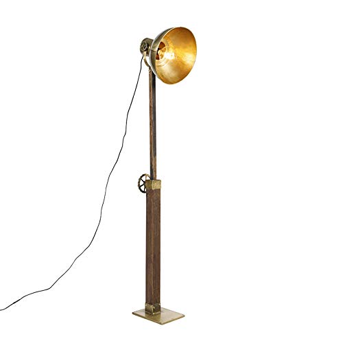 QAZQA - Industrie | Vintage | Industrie | Vintage | Stehlampe Bronze mit Holz - Mangos | Wohnzimmer | Schlafzimmer - Länglich - LED geeignet E27