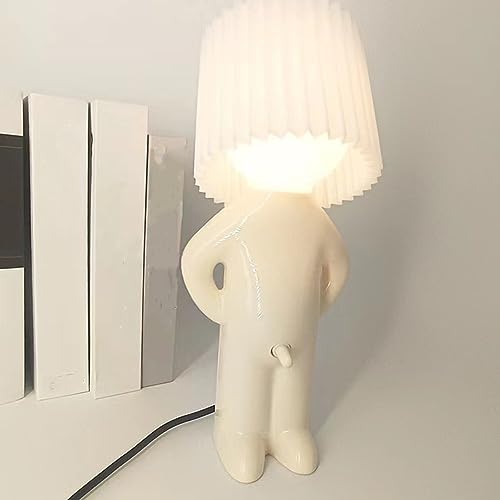 LUCKKY Eine kreative Lampe des kleinen schüchternen Mannes, LED Nachttischlampe, Kreative Tischlampe Mit Schirm, Nachttisch Lichtdekoration Schreibtischleuchten (Weiß)
