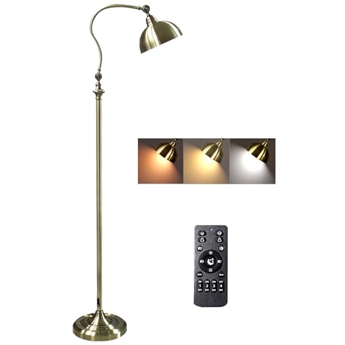ACMHNC Stehleuchte Vintage Dimmbar, Retro Bronze Industrial Stehlampe, Augenschutz LED Leseleuchte mit Fernbedienung (inkl. Fußschalter), Verstellbarem Standleuchte für Esszimmer, Schlafzimmer