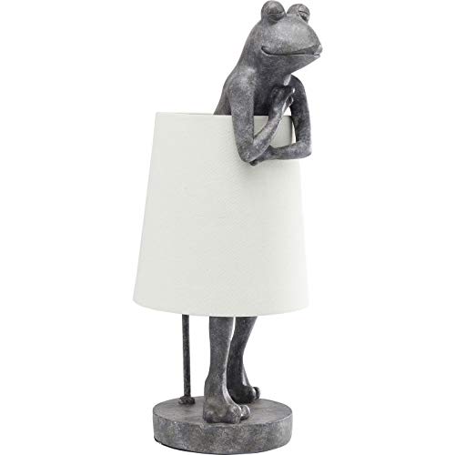 Kare Design Tischleuchte Animal Frog, Gestell: Polyresin, Stange: Stahl pulverbeschichtet, Schirm: Leinen Flachs , Grau, 58x23x29cm