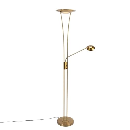 Qazqa - Modern Stehlampe Bronze inkl. LED mit Lesearm - Ibiza Dimmer I Dimmbar I Wohnzimmer I Schlafzimmer I Deckenfluter - Stahl Länglich - I LED