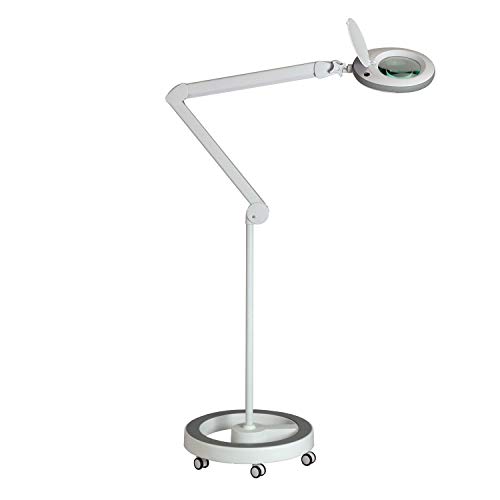 Lumeno LED Lupenleuchte 7213GR Lupenlampe mit 127 mm Echtglaslinse, Arbeitsplatzlampe, Kosmetiklampe, geeignet für Kosmetik, Bastler, Lesehilfe Vergrößerungslampe, 3 Dioptrien Grau mit Rollstativ