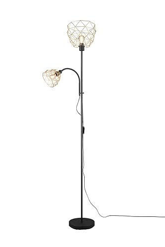 lightling Modern Stehlampe Halima, Schnurschalter, getrennt schaltbar, Schirm Messing poliert, exkl. 1 x E27/E14 max. 15W & 10W, Ø 27 cm, Höhe 180 cm, Metall, schwarz gold
