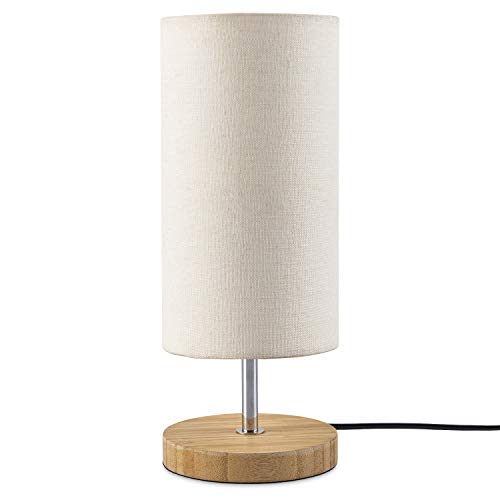 Paco Home Stehleuchte Wohnzimmer Tischleuchte LED Lampe Schlafzimmer Modern Stoffschirm Holz E27, Farbe: Weiß, Lampenfuß: Tischleuchte