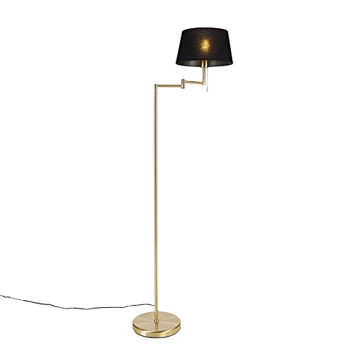 Qazqa - Klassisch I Antik Klassische Stehlampe Messing mit schwarzem Schirm verstellbar - Ladas I Wohnzimmer I Schlafzimmer - Stahl Länglich - LED geeignet E27