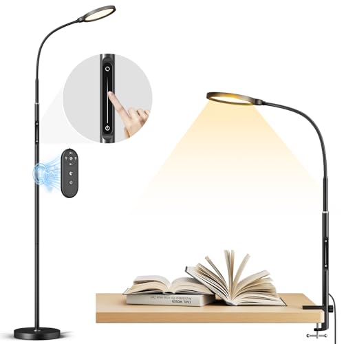 anyts Stehlampe Dimmbar Runde LED Stehlampe Wohnzimmer Dimmbar mit 3 Verwendungen als schreibtischlampe/stehlam pe/klemmbar architektenlampe