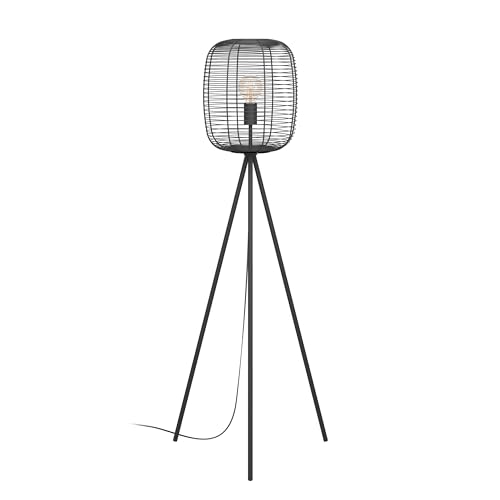 EGLO Stehlampe Rinroe, Stativ Stehleuchte, Standleuchte Dreibein aus Metall in schwarz, Lampe Wohnzimmer mit Schalter, Wohnzimmerlampe mit E27 Fassung