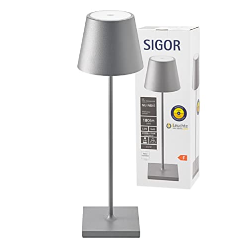 SIGOR Nuindie   Dimmbare LED Akku Tischlampe Indoor & Outdoor, Höhe 38, aufladbar Easy Connect, 24 h Leuchtdauer, graphitgrau