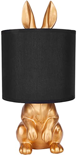BRUBAKER Tisch- oder Nachttischlampe Goldener Hase - Tischleuchte mit Keramikfuß und Stoffschirm - 42 cm Höhe, Schwarz Gold