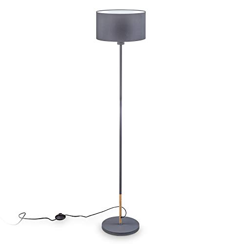 B.K.Licht – Stehlampe, Bodenlampe gerade – Grauer einflammiger Stoffschirm mit 30 cm ?, 1.415x250 mm Fußtaster