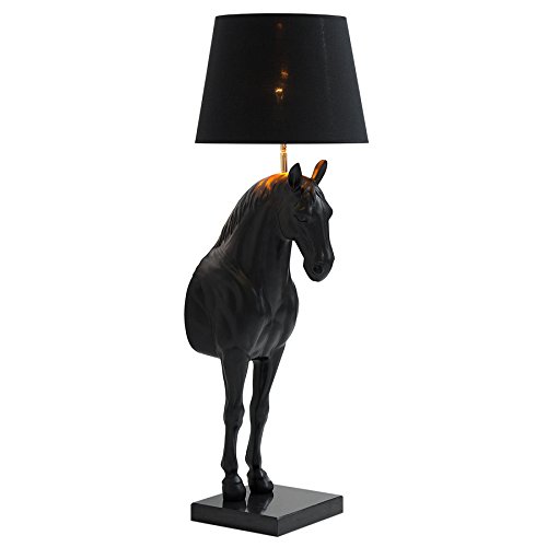 Riess Ambiente Extravagante Stehlampe Black Beauty schwarz Pferd mit Lampenschirm aus Stoff Stehleuchte Fuß aus Marmor