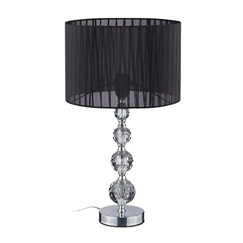 Relaxdays Tischlampe, Nachttischlampe im Kristalldesign, HxD 54 x 29,5 cm, E27 Fassung, Tischleuchte mit Schirm, schwarz