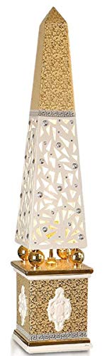 Casa Padrino Luxus Stehleuchte Obelisk Weiß/Gold 22 x 22 x H. 105 cm - Handbemalte Keramik Stehlampe mit Swarovski Kristallglas - Luxus Lampe