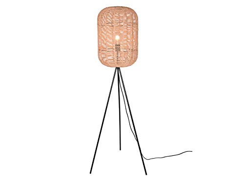 Stylishe Tripod LED Stehlampe mit Korbgeflecht Lampenschirm aus Sisal, 35 cm rund