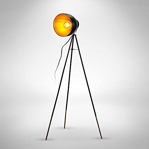 B.K.Licht - Retro Stehlampe LED - schwenkbare Stehlampe Wohnzimmer - 1x E27 Fassung - Stehleuchte ohne Leuchtmittel - schwarz goldene Standleuchte