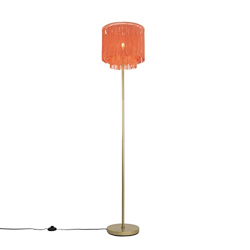 Qazqa - Orientalisch Orientalische Stehlampe Gold I Messingrosa Schirm mit Fransen - Franxa I Wohnzimmer I Schlafzimmer - Stahl Länglich - LED geeignet E27