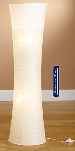 Trango Design Reispapier Stehlampe 1229L *SWISS* Reispapierlampe *HANDMADE* Stehleuchte mit weißem Lampenschirm inkl. 2x E14 LED Leuchtmittel, Form: Rund, Höhe: 125cm, Wohnraumlampe, Standlampe