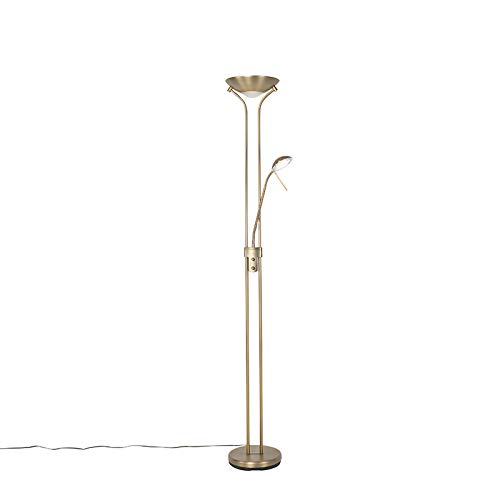 QAZQA - Klassisch I Antik Moderne Stehlampe Bronze mit Leselampe inkl. LED dunkel bis warm - Diva Dimmer I Dimmbar I Wohnzimmer I Schlafzimmer I Deckenfluter - Stahl Länglich - I LED