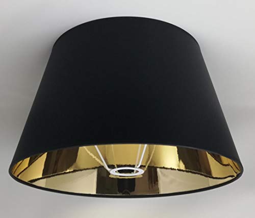 40 cm Schwarzer Stoff Lampenschirm mit Goldfutter Handgemacht für Tisch, Stehlampe